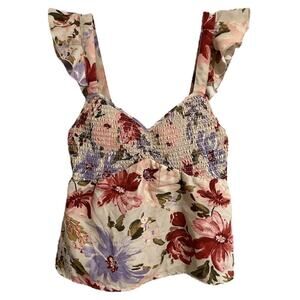 Boho Coquette Fairy Babydoll Tank Top Small Pink Ruffle Smocked Bodice Bloomcore